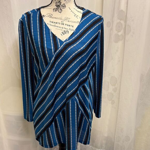 Striped Blue Women's Top - Picture 1 of 4